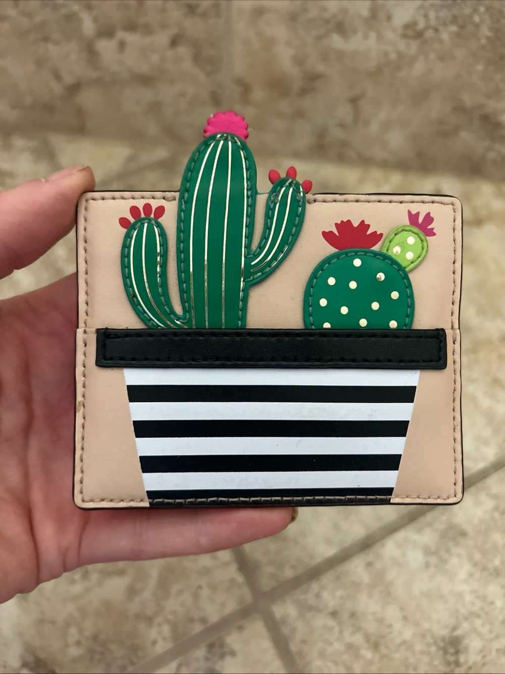 EUC 2017 Kate Spade Cashew Multi Applique Cactus Flowerpot Card Holder Card Case